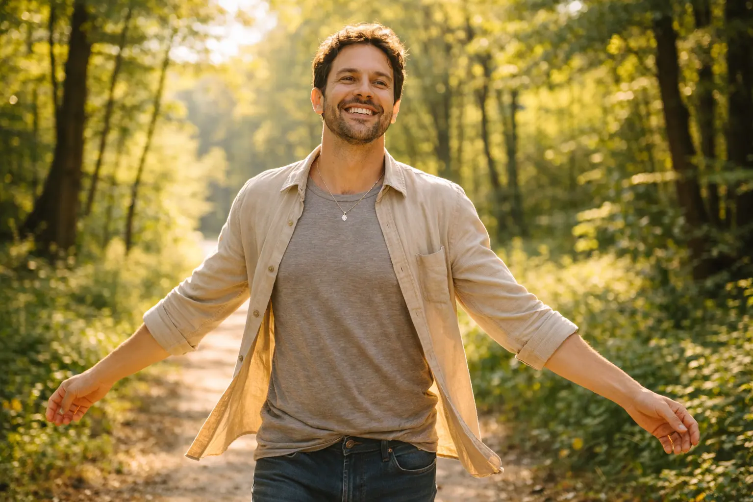 depression treatment without medication person enjoying nature walk