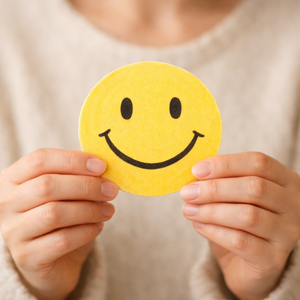 Person holding a hand-drawn smiley face, symbolizing hope and healing in therapy